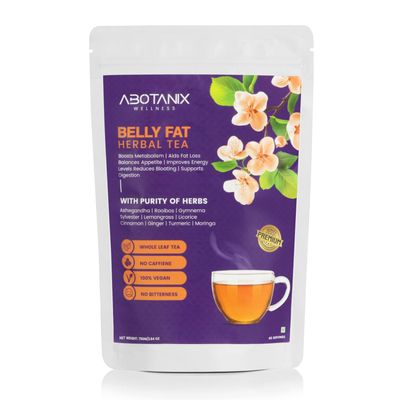 ABOTANIX BELLY FAT 75g, Premium Loose Leaves with Gymnema Sylvestre, Ashwagandha, Cinnamon, Turmeric, Lemongrass, Moringa, Control Weight, Blood Sugar & Bloating, Boosts Metabolism, Caffeine Free, Unflavoured