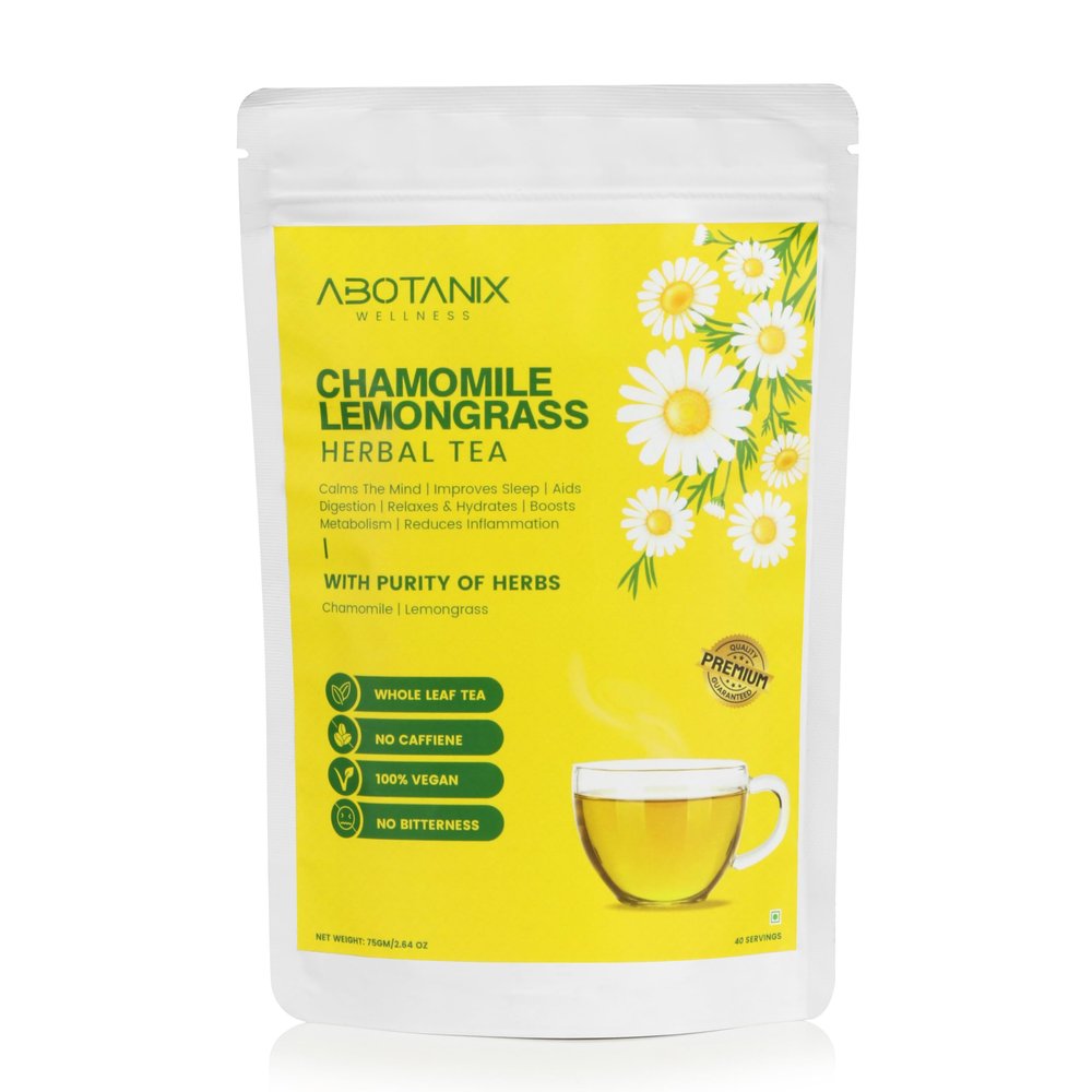 ABOTANIX Chamomile Lemongrass Tea 75g, Premium Loose Leaves, Improves Sleep & Rexalation, Reduces Stress & Anxiety, Boosts Metabolism, Aids Digestion, Antioxidants-Rich, Caffeine Free Herbal Tea