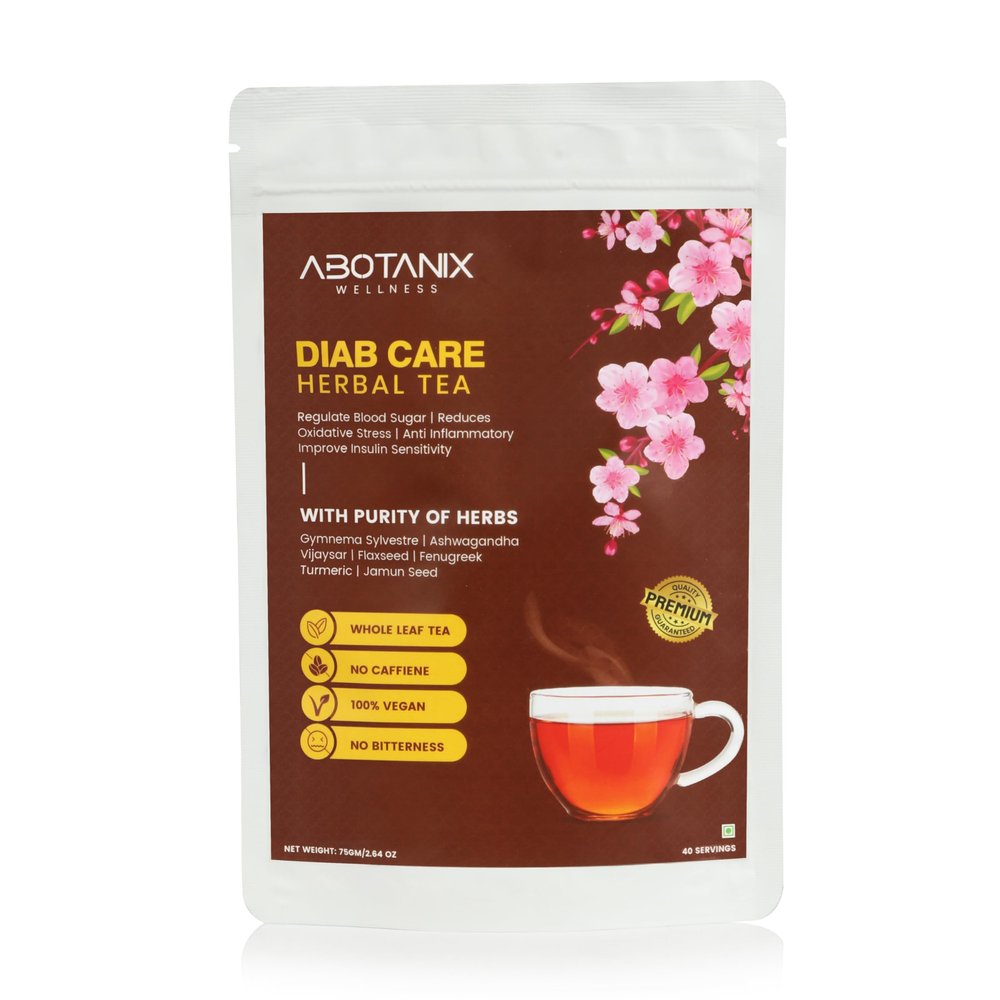 ABOTANIX DIAB CARE Tea 75g, Premium Loose Leaves with Gymnema Sylvestre, Ashwagandha, Vijaysar, Manage Blood Sugar & Digestion, Support Gut & Heart Health, Boosts Immunity & Metabolism, Caffeine Free