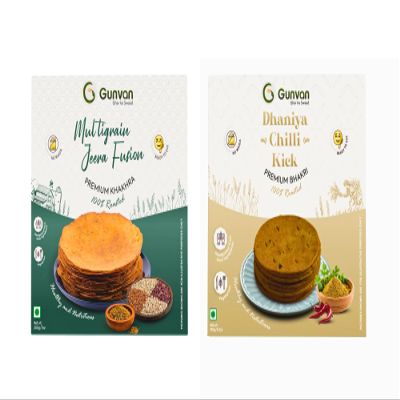 Gunvan Multigrain Jeera Fusion Khakhra 200gm With Dhaniya Chilli Kick 180gm Bold & Spicy Bhakri Pack of 2