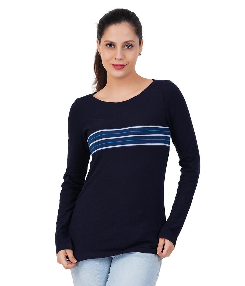 CATE MELBY Tshirt for Womens Full Sleeve Collection for Womens Collection Summer Wear (in, Alpha, S, Regular, Navy)