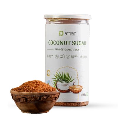 Arham Organic 500Gm Coconut Sugar | Natural Sweetener from Coconut Palm Nectar | Pure & Healthy | Rich Caramel Flavor | Low Glycemic Index | No Added Preservatives or Chemicals (Pack of 1)