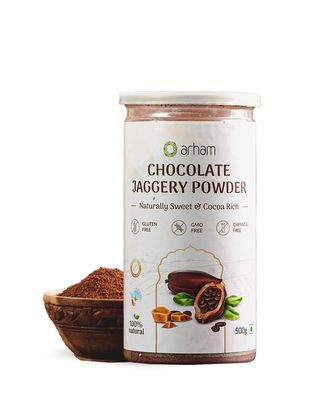 Arham Organic 500Gm Chocolate Jaggery Powder | Natural Sweetener Made with Cocoa & Jaggery | Healthy Sugar Alternative for Tea, Coffee, Desserts & Baking (Pack of 1)