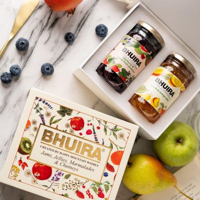 Bhuira Limited Edition Gift Box (Peach & Mango Jam x 240g & Blueberry & Mixed Fruit Preserve x 240g) | Hand-Picked Fruits | No Added Preservatives & Healthy Jam Collection | Pack of 2
