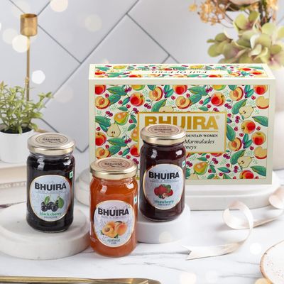 Bhuira Limited Diwali Edition Gift Box (Strawberry Preserve, Apricot Jam, and Black Cherry Preserve) | Hand-Picked Fruits | No Added Preservatives & Healthy Jam Collection | Pack of 3