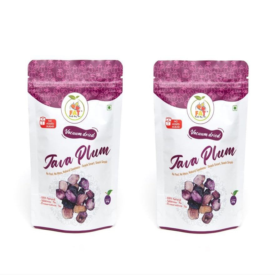 FAT Furits Any Time Vacuum Dried Jamun | Natural Jamun | Healthy Snack | No added Sugar | No Preservative | Diabetic Snack | Rich in Dietary Fibre | Dehydrated Fruit (20gm, Pack of 2)