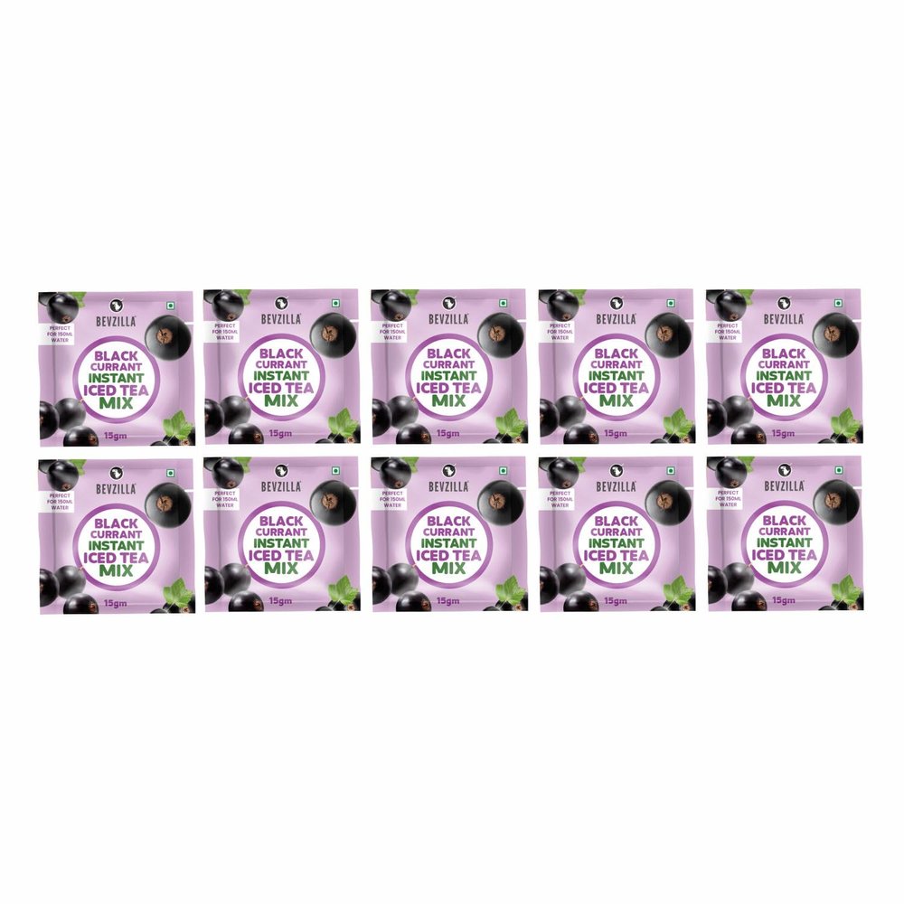 Bevzilla Blackcurrant Instant Iced Tea Pack of 10 (15gm) Sachet | Bold & Fruity Flavor | Refreshing Summer Drink | Instant Mix & Travel-Friendly