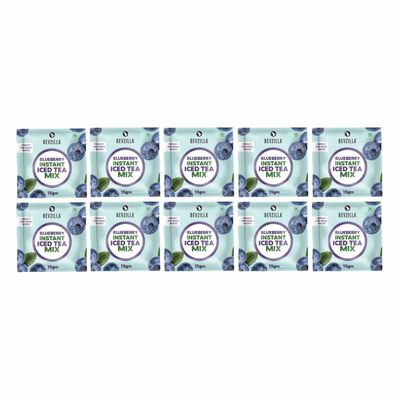 Bevzilla Blueberry Instant Iced Tea Mix  Pack of 10 (15gm Each) | Delicious & Hydrating | Quick to Prepare | Cool & Refreshing Summer Beverage