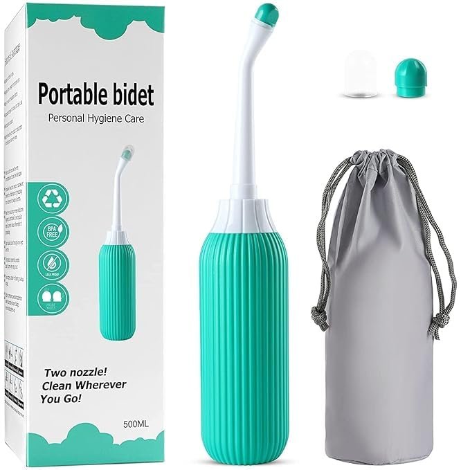 Portable Bidet Sprayer, 500ml, Dual Nozzle with 60 Angle Design, Leakproof Antislip Bottle, Green