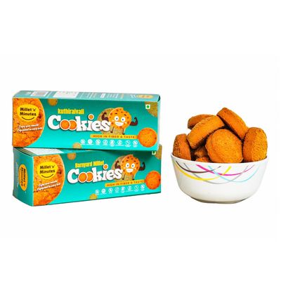 Millet 'n Minutes Kuthiravali and Barnyard Millet Cookies, High in Fibre, Traditional Snack, 2 Pack