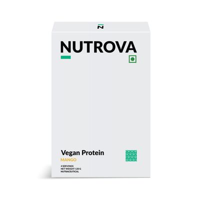 Nutrova Vegan Protein Mango 120g | Plant Based Pea Protein Isolate for Daily Use | 24g Protein per Scoop | No Added Sugar | Supports Muscle Recovery, Energy & Easy Digestion
