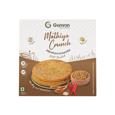 Gunvan Khakra Light, Crispy & Spiced Snack | Perfect for Tea-Time & Anytime Munching | 200g (Pack of 1, Mathiya Crunch Khakra)
