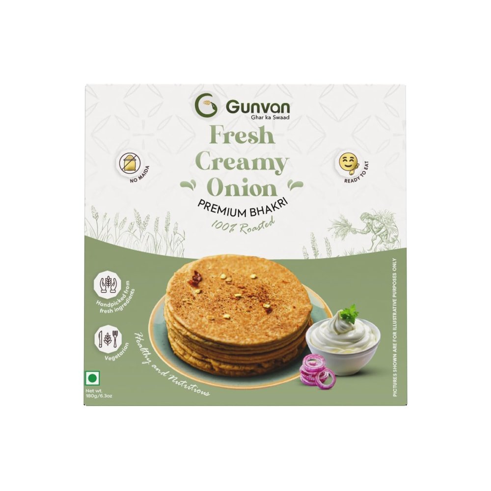Gunvan Bhakri Bites Crispy & Roasted Snack | Traditional Indian Flavors | Healthy & Guilt-Free | 180g (Pack of 1, Fresh Creamy Onion Bhakri)