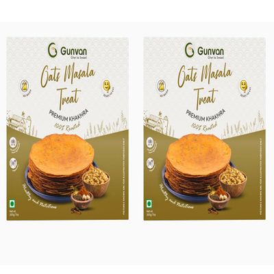 Gunvan Oats Masala Treat Khakhra Wholesome Oats & Spicy Masala | Crispy, Roasted & Guilt-Free | (Each 200g Pack of 2)