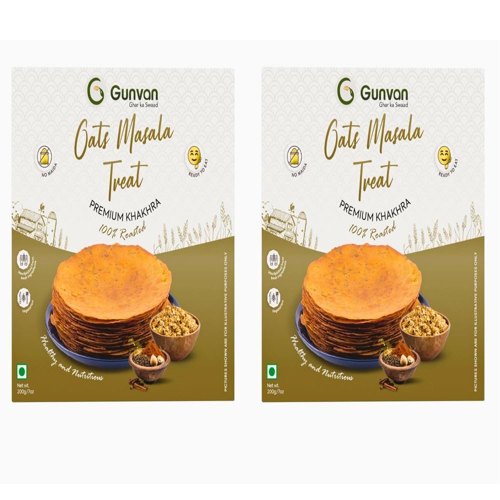 Gunvan Oats Masala Treat Khakhra Wholesome Oats & Spicy Masala | Crispy, Roasted & Guilt-Free | (Each 200g Pack of 2)