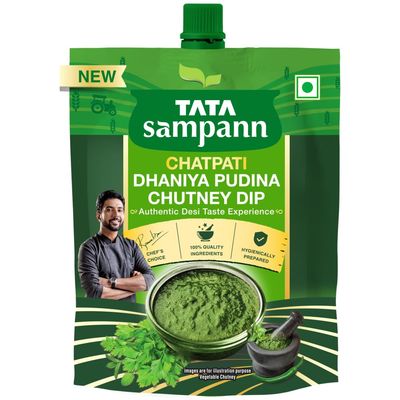 Tata Sampann Chatpati Dhaniya Pudina Chutney Dip, Made with Fresh Coriander and Mint, Tangy and Flavorful, Ready to eat, Pairs well with Parathas, Chaats & Snacks, Quality Ingredients, Hygienically Prepared, 200 g