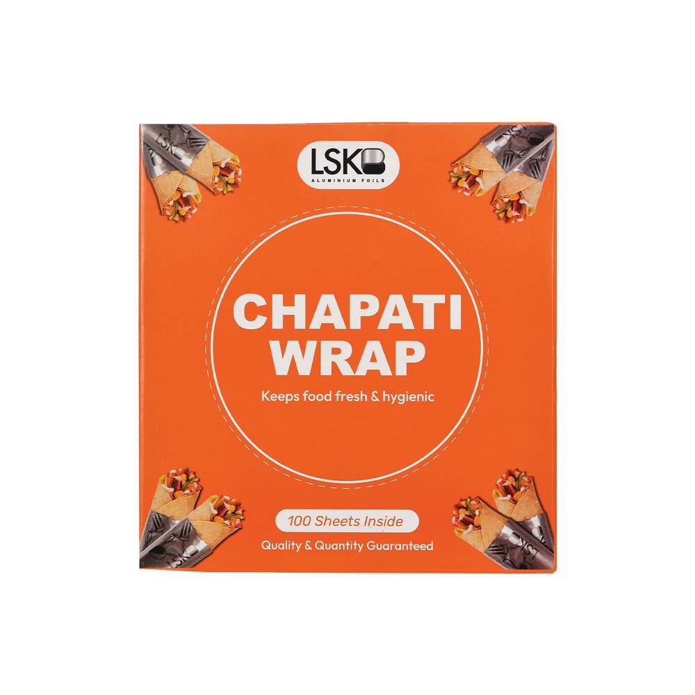 CHAPATI WRAP 100 Pre-Cut Roti Wrapping Aluminium Foil Sheets | 12 Micron Thickness | 27x25 cm Foil Sheets | Ideal for Wrapping Fresh Rotis, Chapatis & Flatbreads