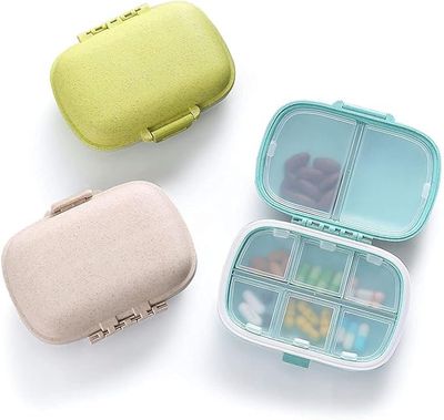 Black Sparrow Travel Pill Organizer 8 Compartments Portable Pill Box Small Daily Pill Case Medicine Vitamin Container for Pocket Purse 8 Compartments Portable Pill Case Hold Vitamins, Cod Liver