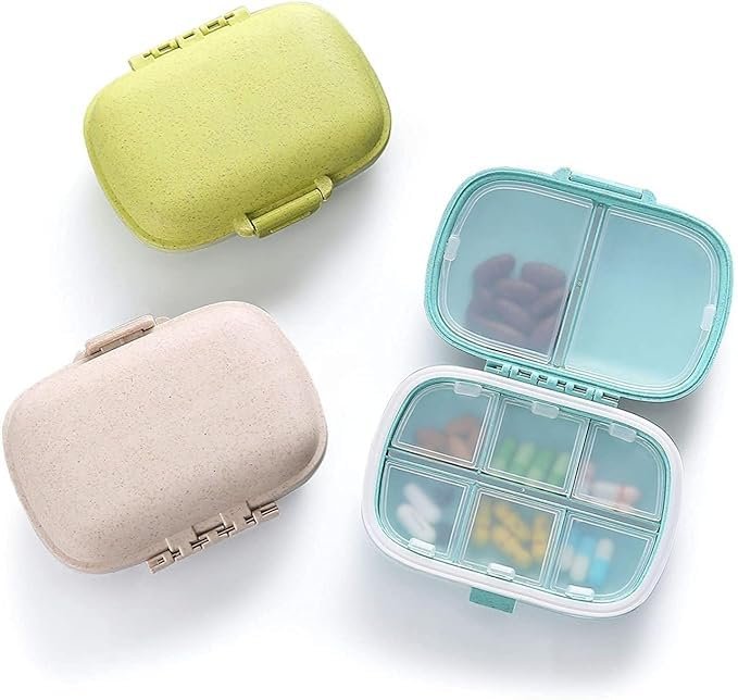 Black Sparrow Travel Pill Organizer 8 Compartments Portable Pill Box Small Daily Pill Case Medicine Vitamin Container for Pocket Purse 8 Compartments Portable Pill Case Hold Vitamins, Cod Liver