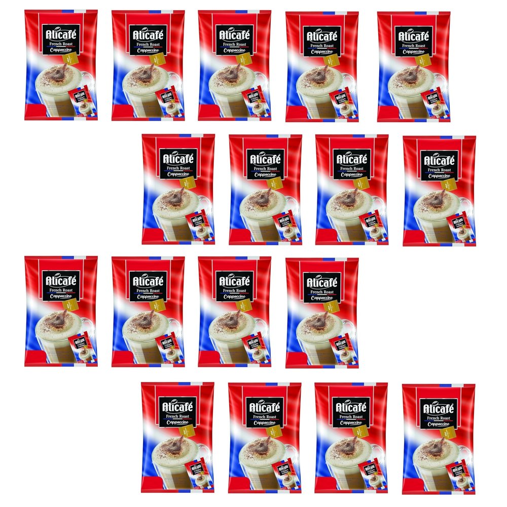 Alicafe French Roast Cappuccino Sachets with Creamer and Choco Granules (17x25g) | 3 in 1 instant Coffee | Imported Cappuccino