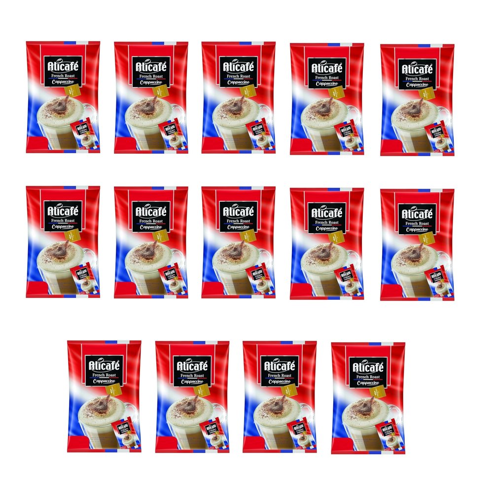 Alicafe French Roast Cappuccino Sachets with Creamer and Choco Granules (14x25g) | 3 in 1 instant Coffee | Imported Cappuccino