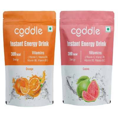 Coddle Instant Energy Drink | Orange & Guava Flavor Combo | 390 kcal Energy | Enriched with Vitamins (C, B3, B6, B12) | Refreshing & Hydrating | 2 Flavors Each Pack 900gm | 100% Vegetarian | Big Black Friday Sale