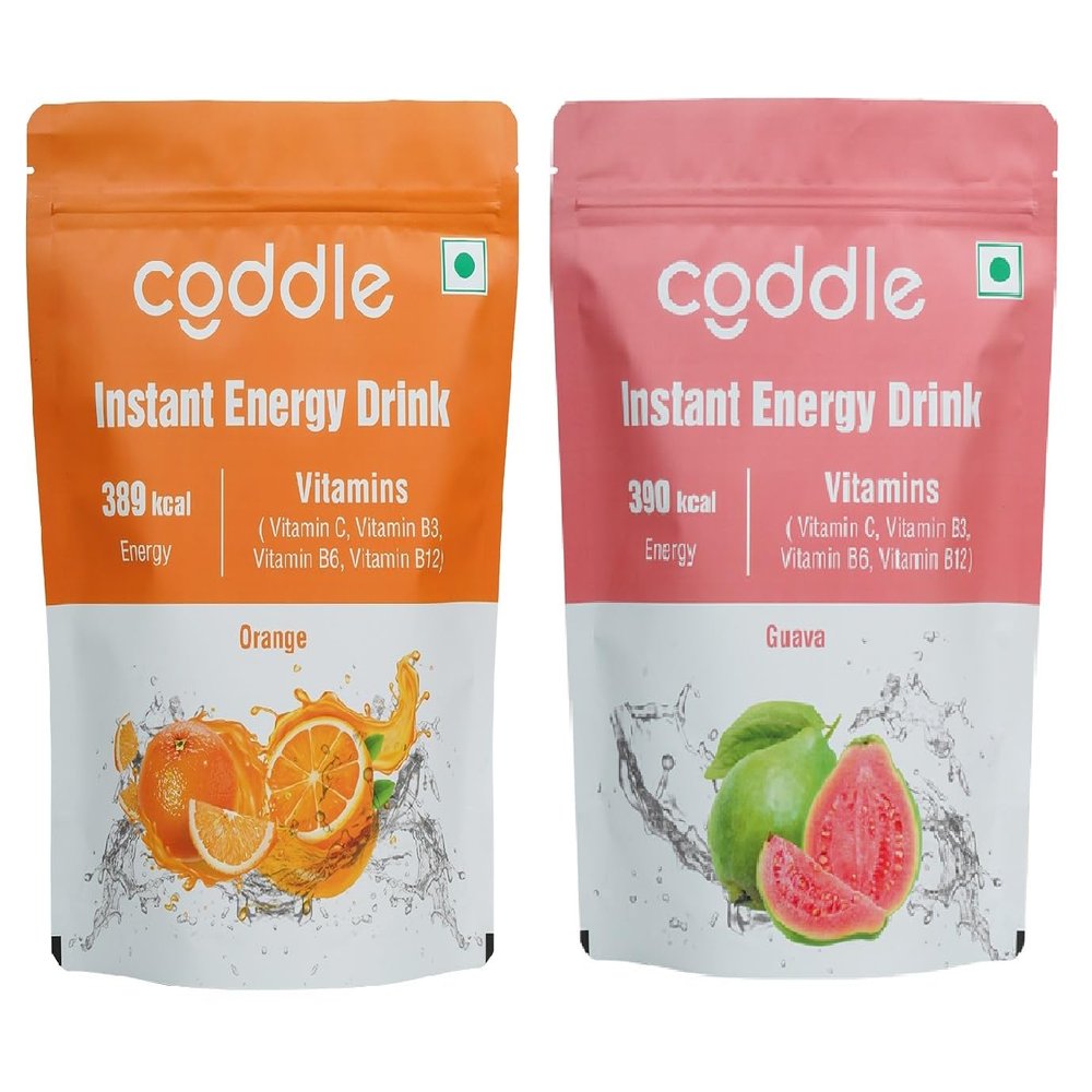 Coddle Instant Energy Drink | Orange & Guava Flavor Combo | 390 kcal Energy | Enriched with Vitamins (C, B3, B6, B12) | Refreshing & Hydrating | 2 Flavors Each Pack 900gm | 100% Vegetarian | Big Black Friday Sale