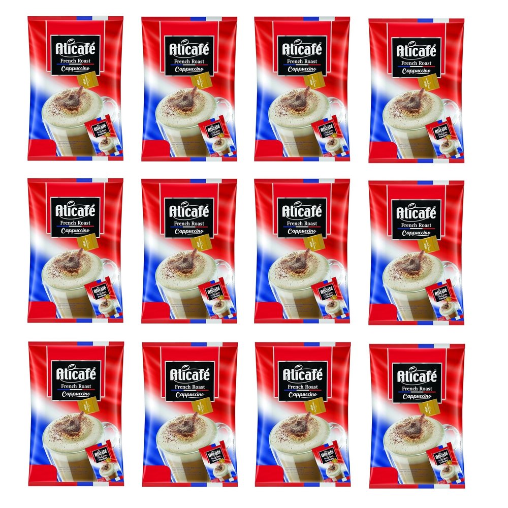 Alicafe French Roast Cappuccino Sachets with Creamer and Choco Granules (12x25g) | 3 in 1 instant Coffee | Imported Cappuccino