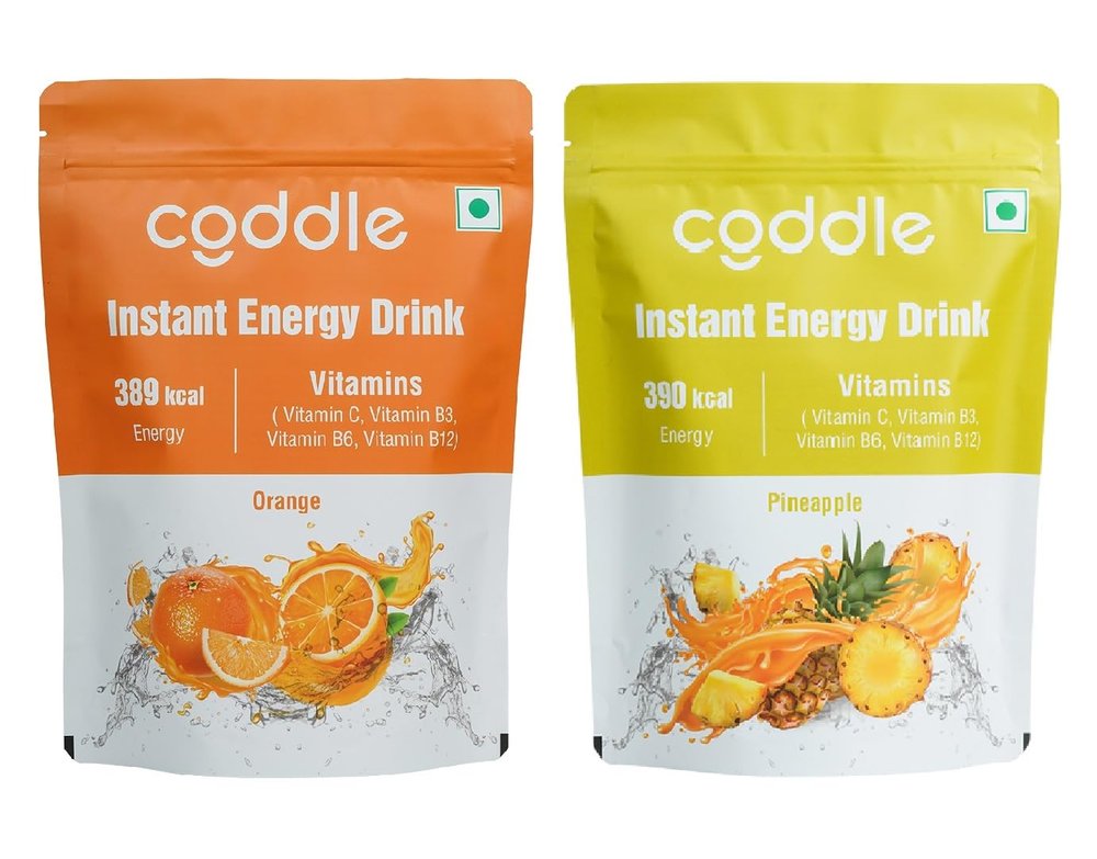 Coddle Instant Energy Drink | Orange & Pineapple Flavor Combo | 390 kcal Energy | Enriched with Vitamins (C, B3, B6, B12) | Refreshing & Hydrating | 2 Flavors Each Pack 900gm | 100% Vegetarian | Big Black Friday Sale