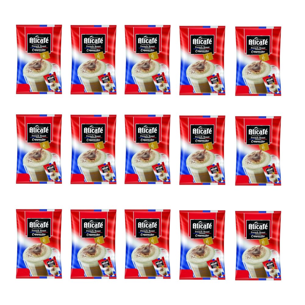 Alicafe French Roast Cappuccino Sachets with Creamer and Choco Granules (15x25g) | 3 in 1 instant Coffee | Imported Cappuccino