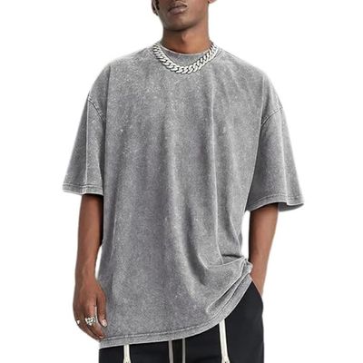 Velassi Mens and Boys Oversized Acid Wash T-Shirt | 100% Cotton French Terry Short Sleeve Round Neck T-Shirt | 240 GSM Oversized T-Shirts | Ash Grey-M