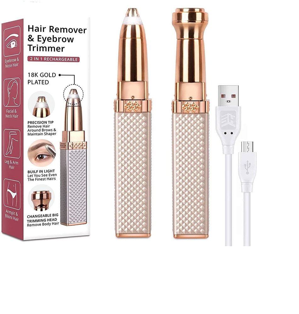 Geyoga Eyebrow Trimmer for Women, face razor for woman, 2 in 1 Rechargeable Facial Hair Remover with Replaceable Heads, Professional Painless Personal Hair Removal Eyebrow Razor with Indicator Lights, ( RoseGold )