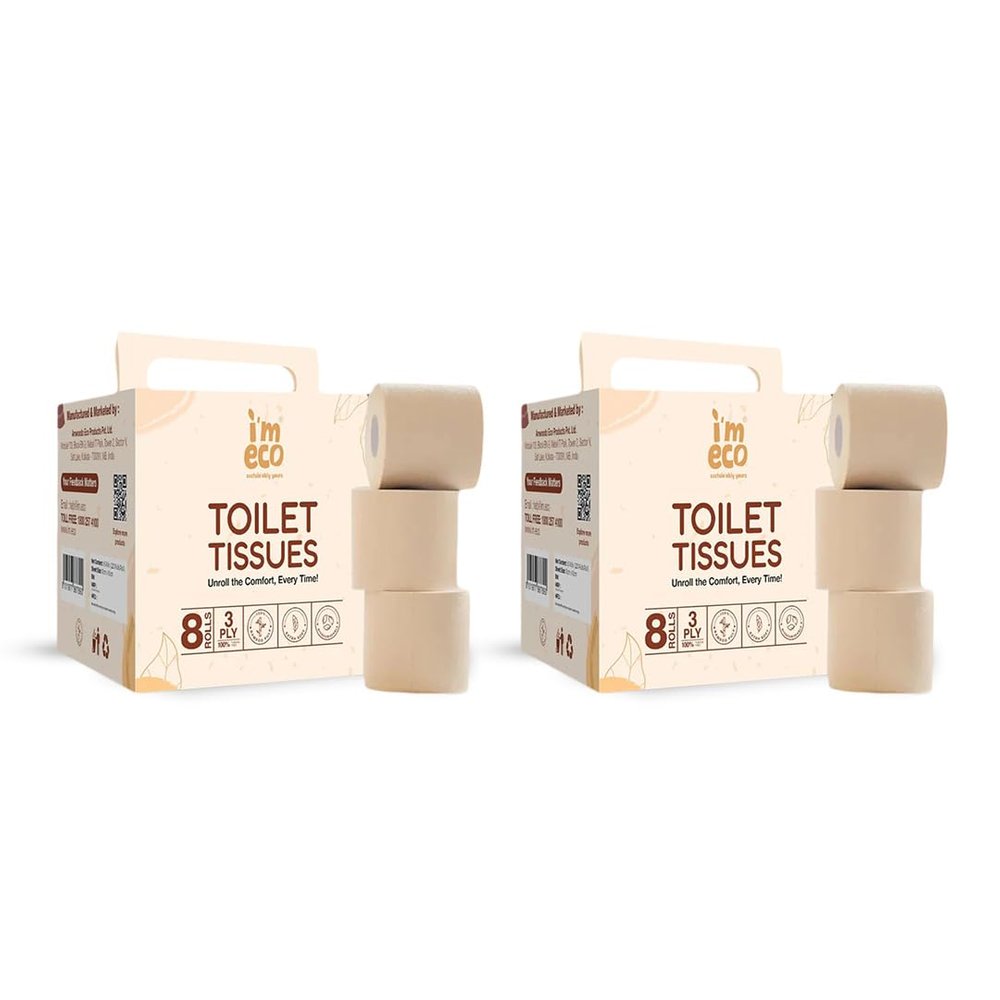 IMECO Bamboo Toilet Tissue Rolls 3520 Pulls (Pack of 2, 220 x 8 Rolls) 3-Ply Unbleached Toilet Paper | 100% Natural & Eco-Friendly | Soft & Highly Absorbent Tissues | Hypoallergenic