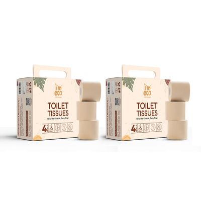 IMECO Bamboo Toilet Tissue Rolls 1760 Pulls (Pack of 2, 220 x 4 Rolls) 3-Ply Unbleached Toilet Paper | 100% Natural & Eco-Friendly | Soft & Highly Absorbent Tissues | Hypoallergenic