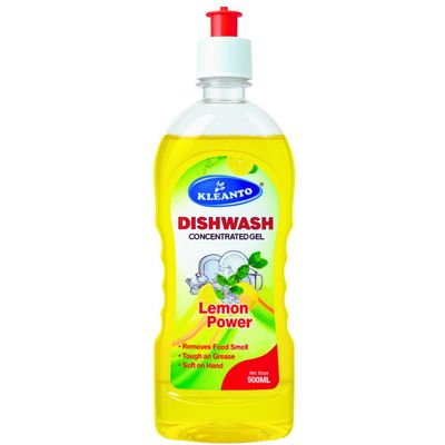 Dishwash Gel - 500 ml (Pack of 1), Lemon | Dishwash Liquid | Cuts Through Grease | Safe On Hands | Grease Cleaner For All Types of Utensils | Brand - Kleanto
