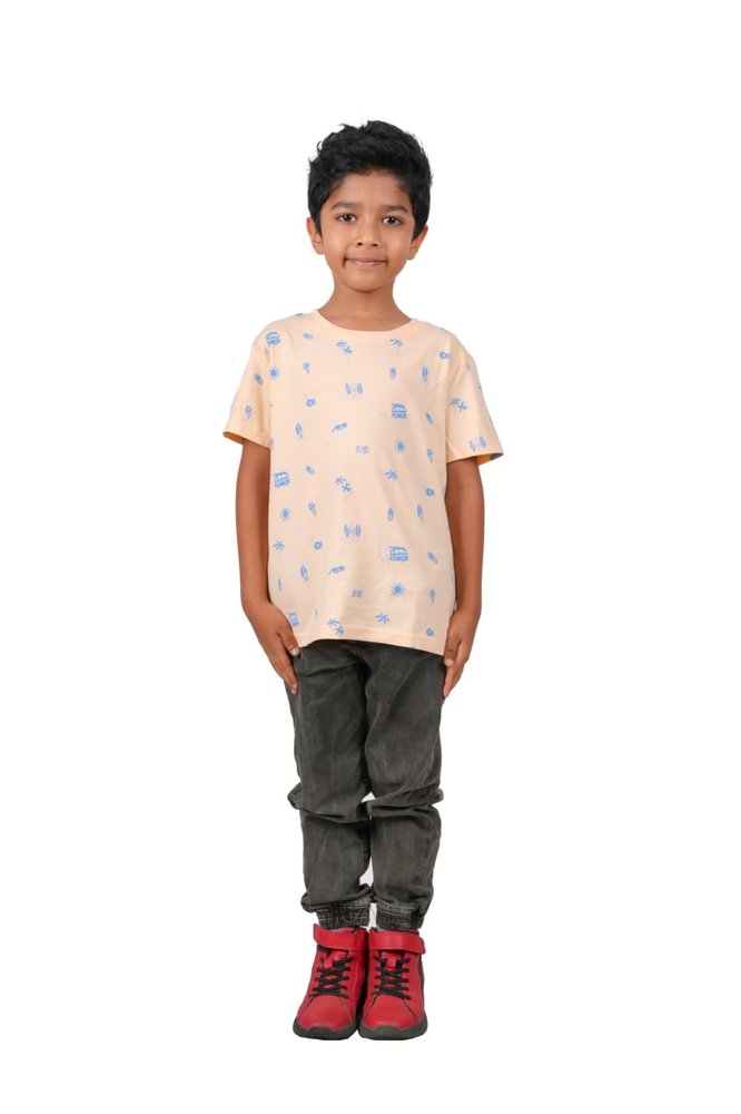BUMEXX Boy Regular Fit Cotton Printed Tshirt Cream