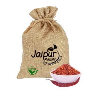 JAIPUR MASALE Kutti Mirch | Premium Crushed Red Chilli | 100% Pure & Aromatic | Spicy & Flavorful | Ideal for Cooking & Seasoning | 200g Pack with jute bag