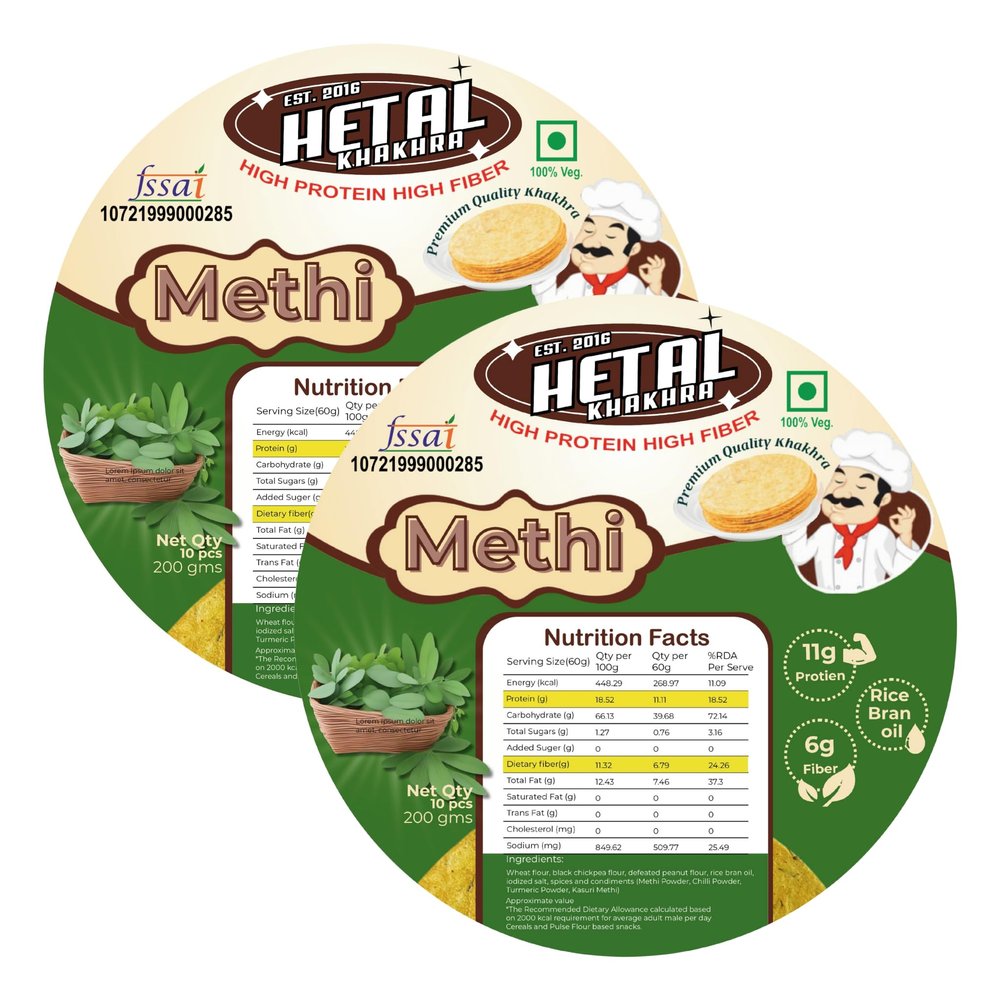 Methi Khakhra | JAIN | Crispy | Ready To Eat | High Protein High Fiber| No Palm Oil | 200g Vacuum Pack Of 2