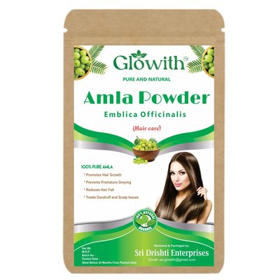 Glowith 100% Natural Amla Indian Gooseberry Fruit Powder for Hair Growth, Skin, Drinking and Eating - 100g