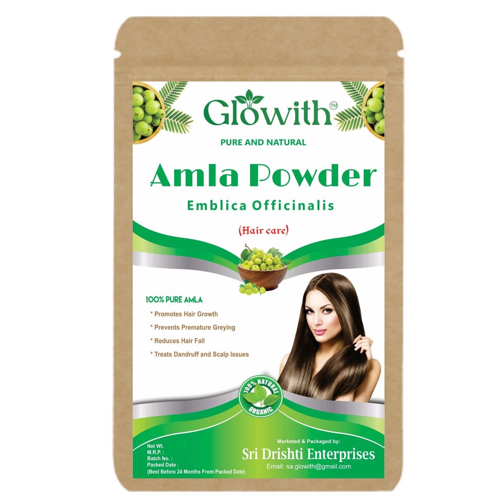 Glowith 100% Natural Amla Indian Gooseberry Fruit Powder for Hair Growth, Skin, Drinking and Eating - 100g