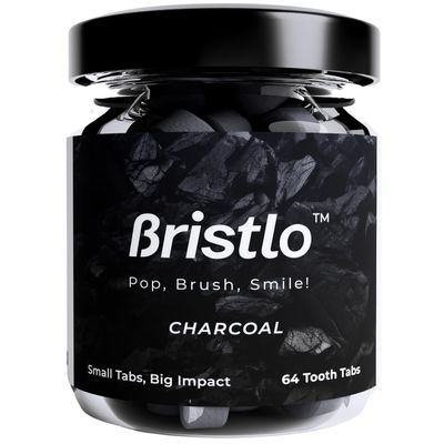 Bristlo Toothpaste Tablets, Charcoal Mint, 64 Tablets, Natural Teeth Whitening Formula, Cavity Protection, Eco-Friendly, Plastic Free Packaging, Travel Friendly, Ayurvedic, Anti Plaque, Made in India