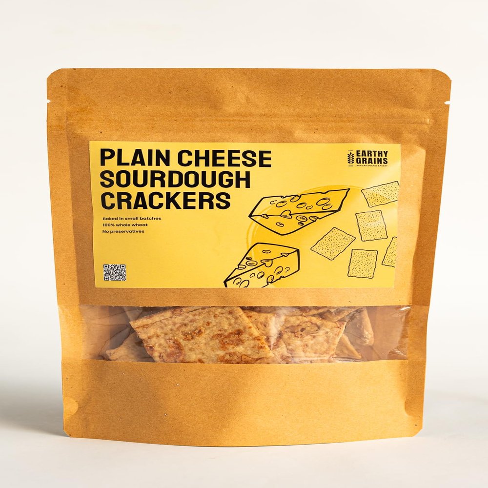 Earthy Grains Whole Wheat Sourdough Crackers, Cheese Flavour, Handmade, Preservative-Free