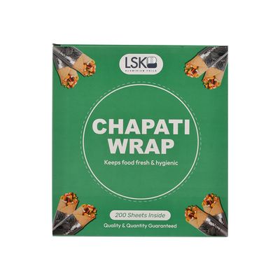 CHAPATI WRAP 200 Pre-Cut Roti Wrapping Aluminium Foil Sheets | 12 Micron Thickness | 27x25 cm Foil Sheets | Ideal for Wrapping Fresh Rotis, Chapatis & Flatbreads