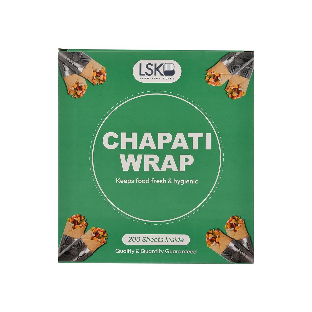 CHAPATI WRAP 200 Pre-Cut Roti Wrapping Aluminium Foil Sheets | 12 Micron Thickness | 27x25 cm Foil Sheets | Ideal for Wrapping Fresh Rotis, Chapatis & Flatbreads
