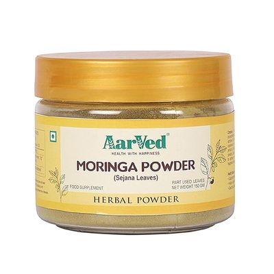 AarVed Organic Premium Moringa/Shugru/Drumstick Leaf Powder (150 g) - Green SuperFood with Multi-Vitamins & Minerals, Boosts Energy Level Naturally, Improves Digestion, Stamina & Vitality (Pack of 1)