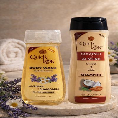 Quicklook Coconut Shampoo + Lavender Body Wash Combo | Shower Gel for Softer, Smoother Skin | Shampoo For Dry & Damaged Hair, Scalp Cleansers | 400ML + 250ML | Paraben free | Suitable For All Type