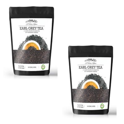 A Hilly Affair Earl Grey Tea (2 x 100 g) | Rich, Citrusy, Handcrafted | Assam Orthodox Black Tea infused with natural Bergamot Oil | 100+ cups
