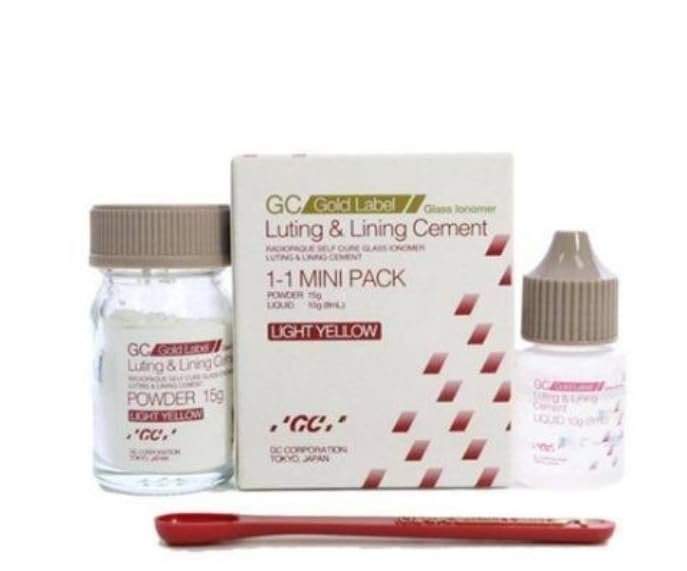 GC Gold Label Luting and Lining Cement, Light Yellow, 1-1 Mini Pack, Glass Ionomer