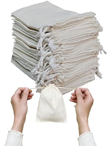 STYLELAB Reusable Muslin Bags 4 x 5 Inches | 100 pcs Small Cotton Drawstring Spice Bag | 100% Eco-Friendly