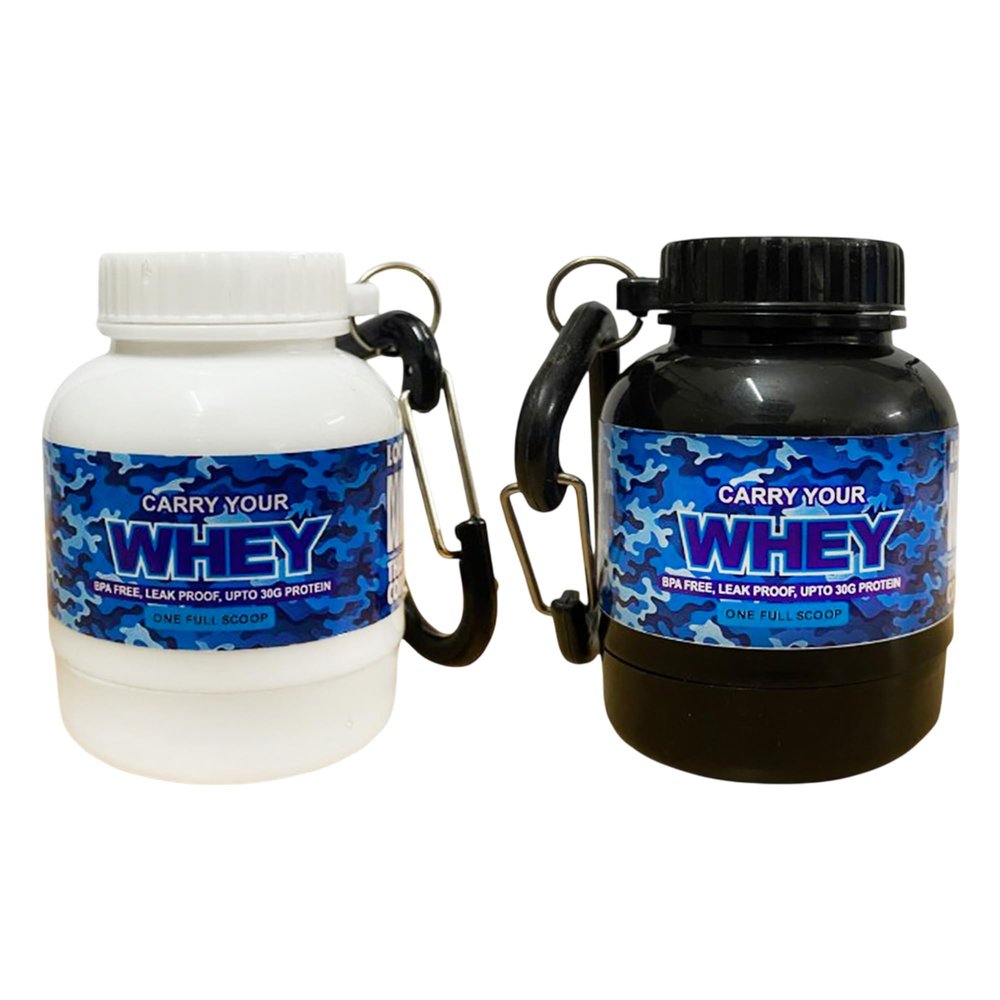 Amazing Whey loader Protein Carry Funnel Portable Protein Whey or Supplement Powder Combo Pack of 2 Carrying Whey Funnel and Container Box with Key-Chain Multicolor 30 ml, Plastic (White+Black)